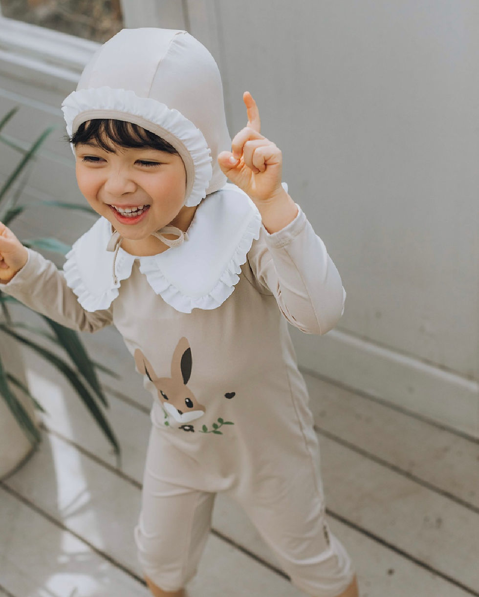 縮圖：兔仔🐰花邊領連身泳衣+帽仔