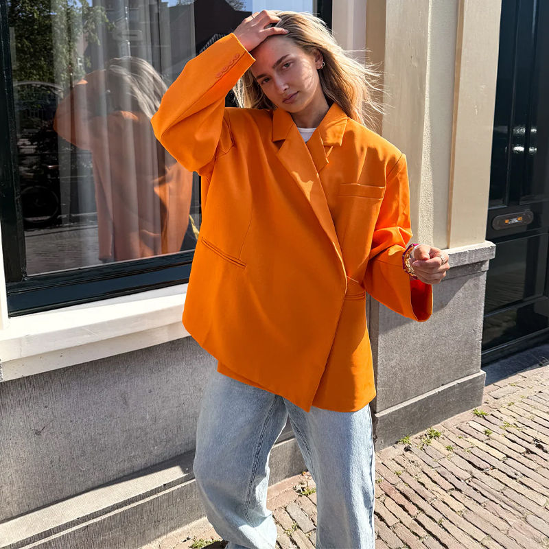 Thumbnail: 2025 Chic Single Button Suit Jacket Women Vintage Solid Loose Lapel Jackets Coat