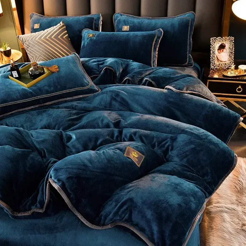 Thumbnail: Luxury Milk Fleece Supper Ultra-thick Bedding Set Queen Size High End Warm Winte