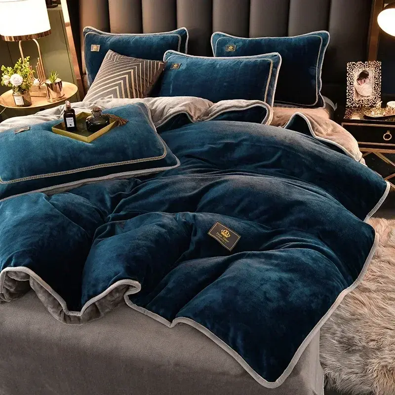 Thumbnail: Luxury Milk Fleece Supper Ultra-thick Bedding Set Queen Size High End Warm Winte