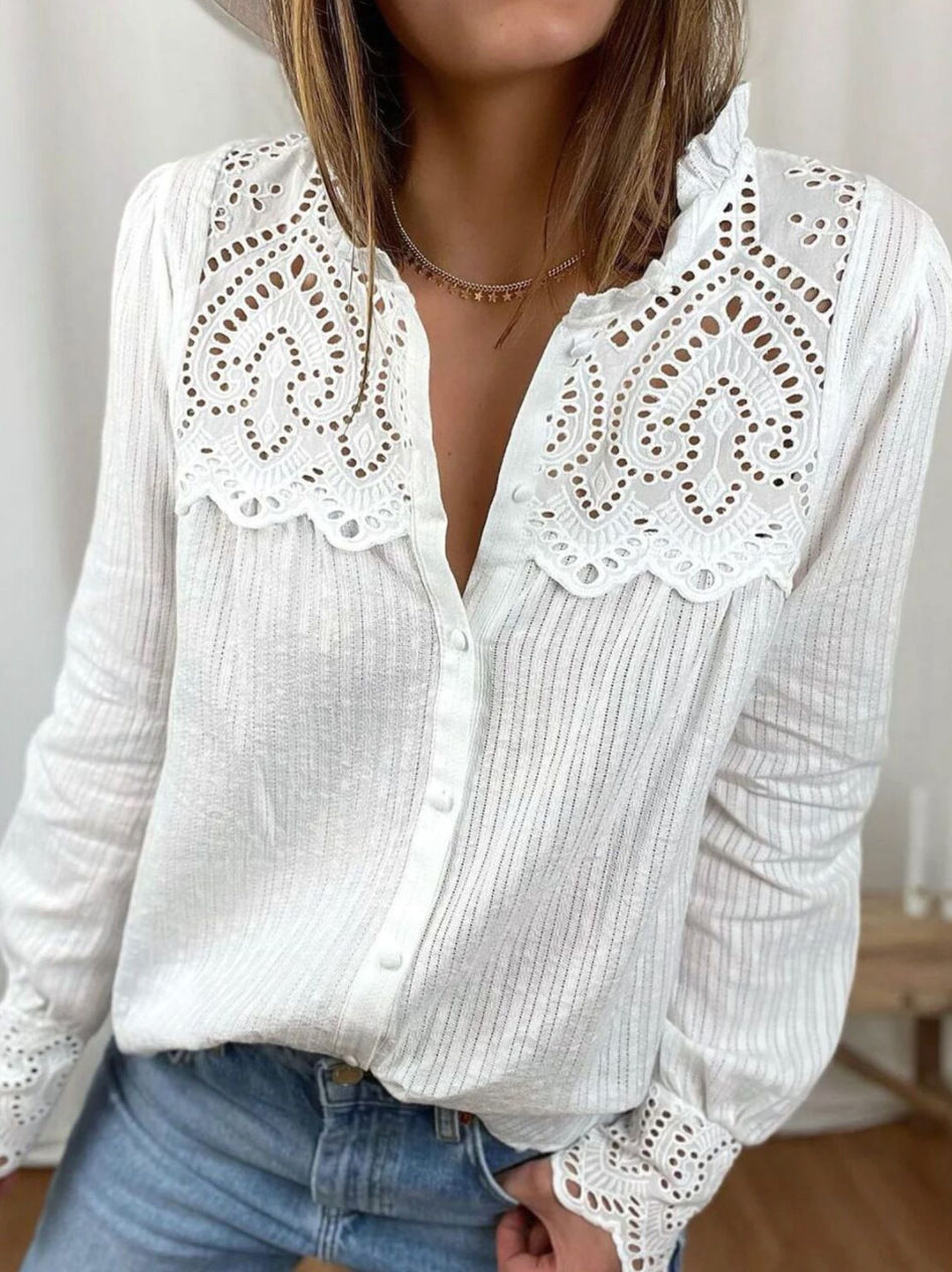 High Quality Loose Cotton Women Blouses 2025 Autumn New Lace Women Shirt Tops Fa