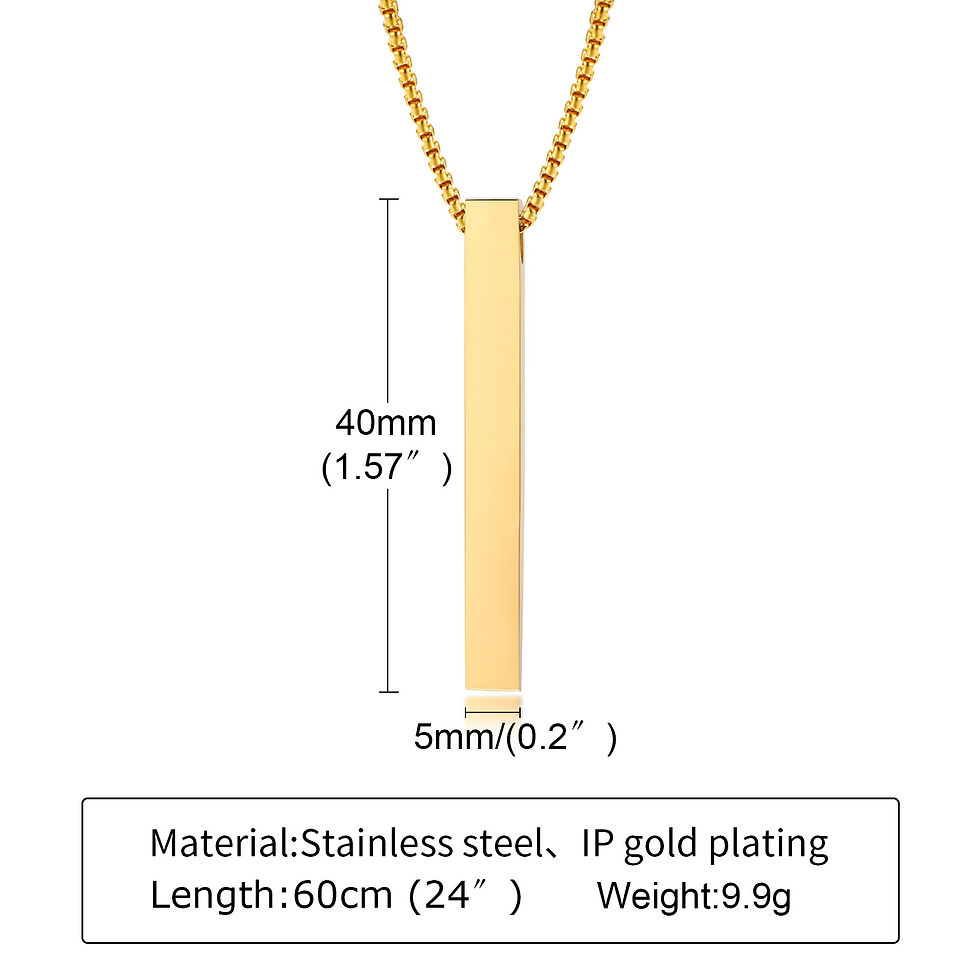Thumbnail: Waterproof Pillar Necklaces for Men Women,Stainless Steel Rectangle Vertical Bar
