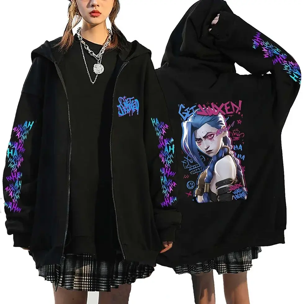 الصورة المصغرة: Arcane-Jinx Zipper Hoodie Monkey Graffiti Zip Up Jacket Men Women Game Lover Pop