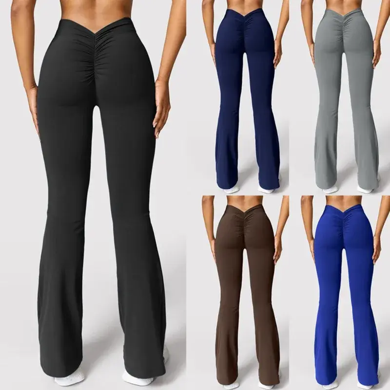 Fashion Micro Horn Leggings Women V-back Waist Sports Pants High Waist Push Up B