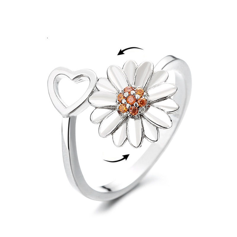 الصورة المصغرة: Sunflower Crystal Anxiety Relief Spinning Fidget Ring For Girls Rotate Freely Me