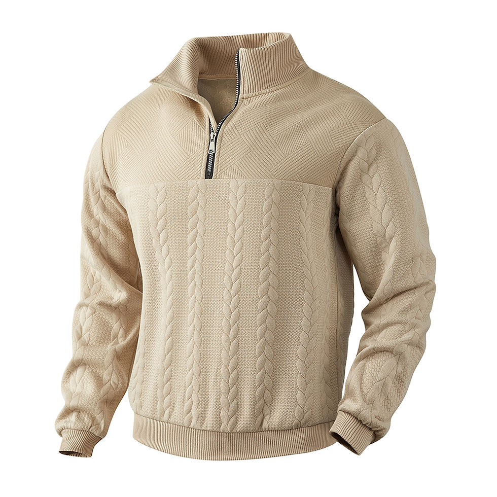 الصورة المصغرة: 2025 Men's casual Henry collar sweater long sleeve knitted stand collar top zipp