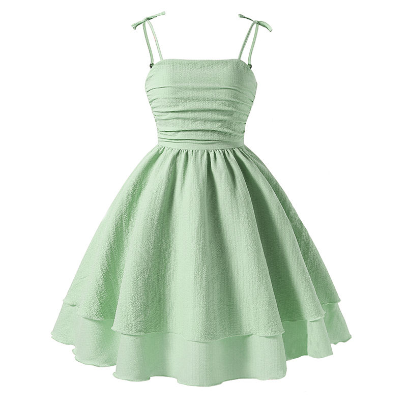 الصورة المصغرة: Kids Set Solid Pink Tiered Sling Princess Dress Sweet Style Tween Girls Dress Bi