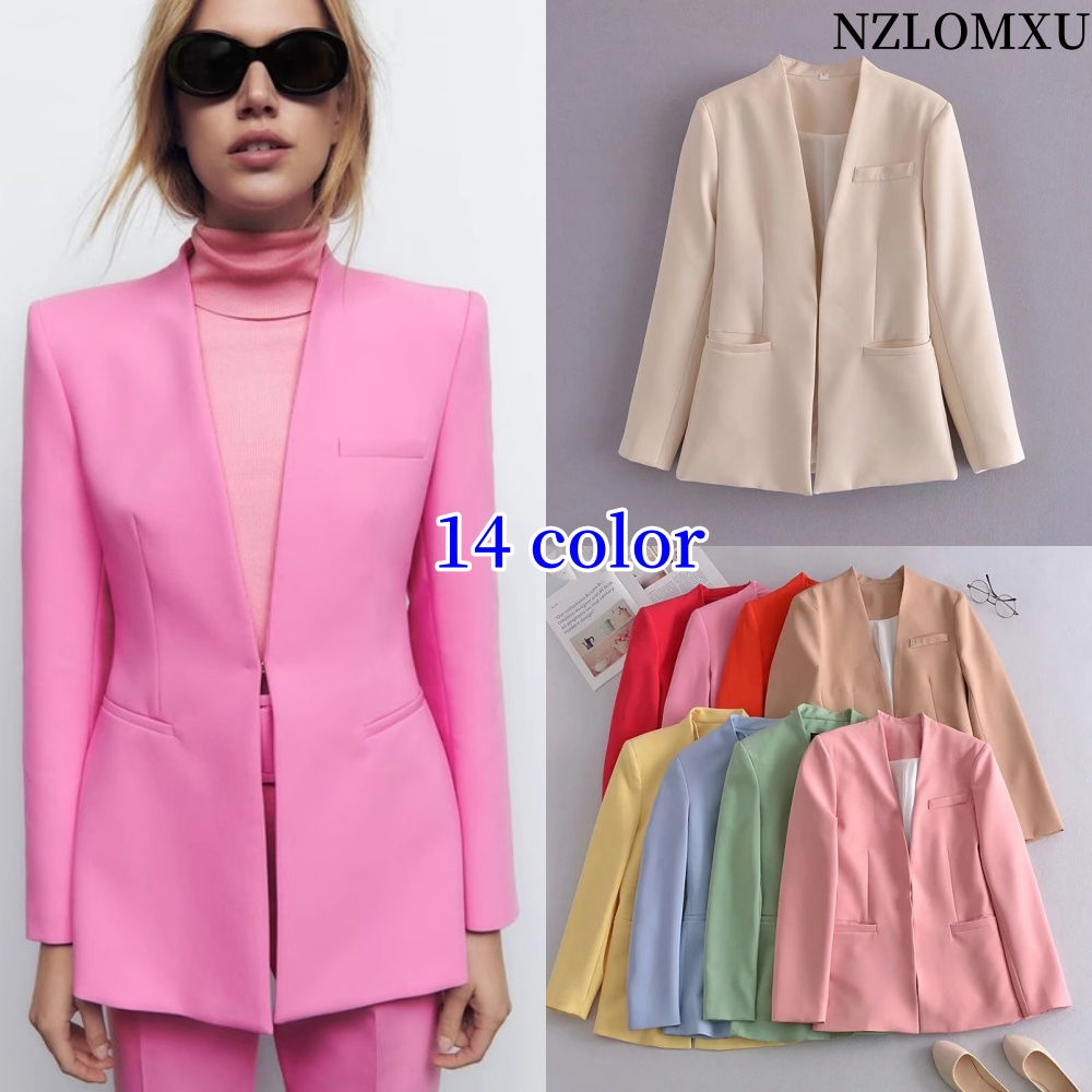 2025 Woman Vintage Fashion Simple Blazer Solid Beige And Black Notched Long Slee