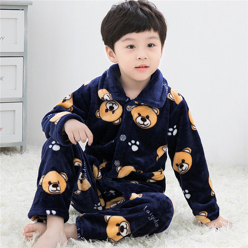 الصورة المصغرة: New Kids Flannel Pajama Sets Boys Girls Autumn Winter Thicken Warm Home Wear Car