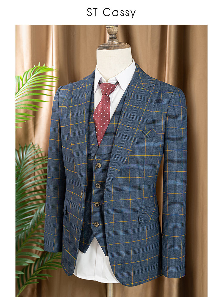 Thumbnail: ST Cassy 3 Piece Checkered Suit Set grey Men Stylish Business Office Wedding For