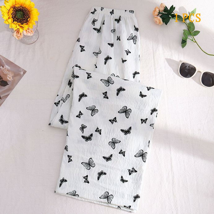 الصورة المصغرة: 2025 New Spring Summer Women's Pajamas Crepe Pants Women's Comfortable Loose Lar
