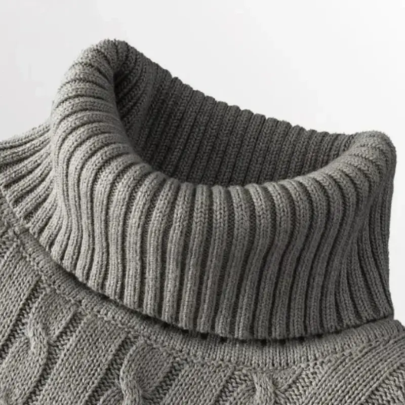 الصورة المصغرة: Men's High Neck Sweater Solid Color Pullover Knitted Warm Casual Turtleneck   Me