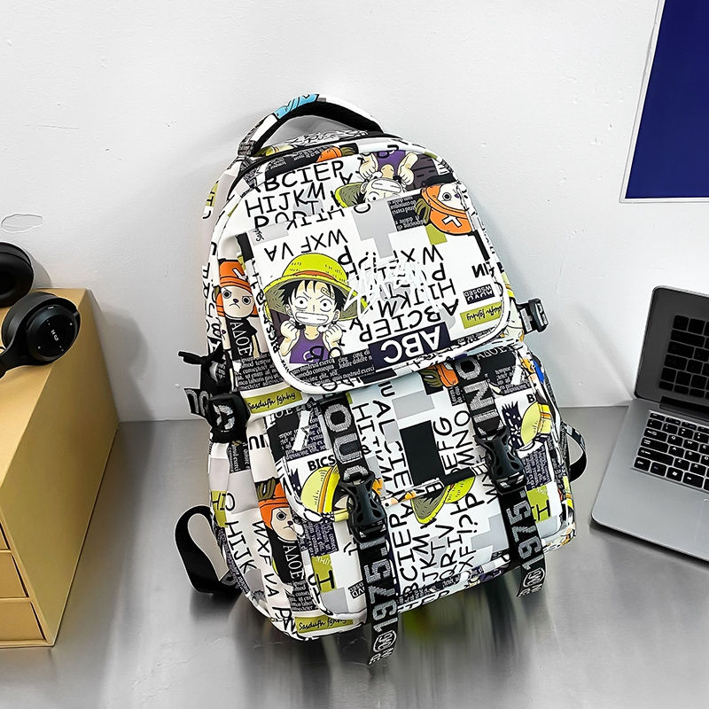 الصورة المصغرة: Anime Male and Female High-capacity One Piece Luffy Graffiti Printed Backpack fo