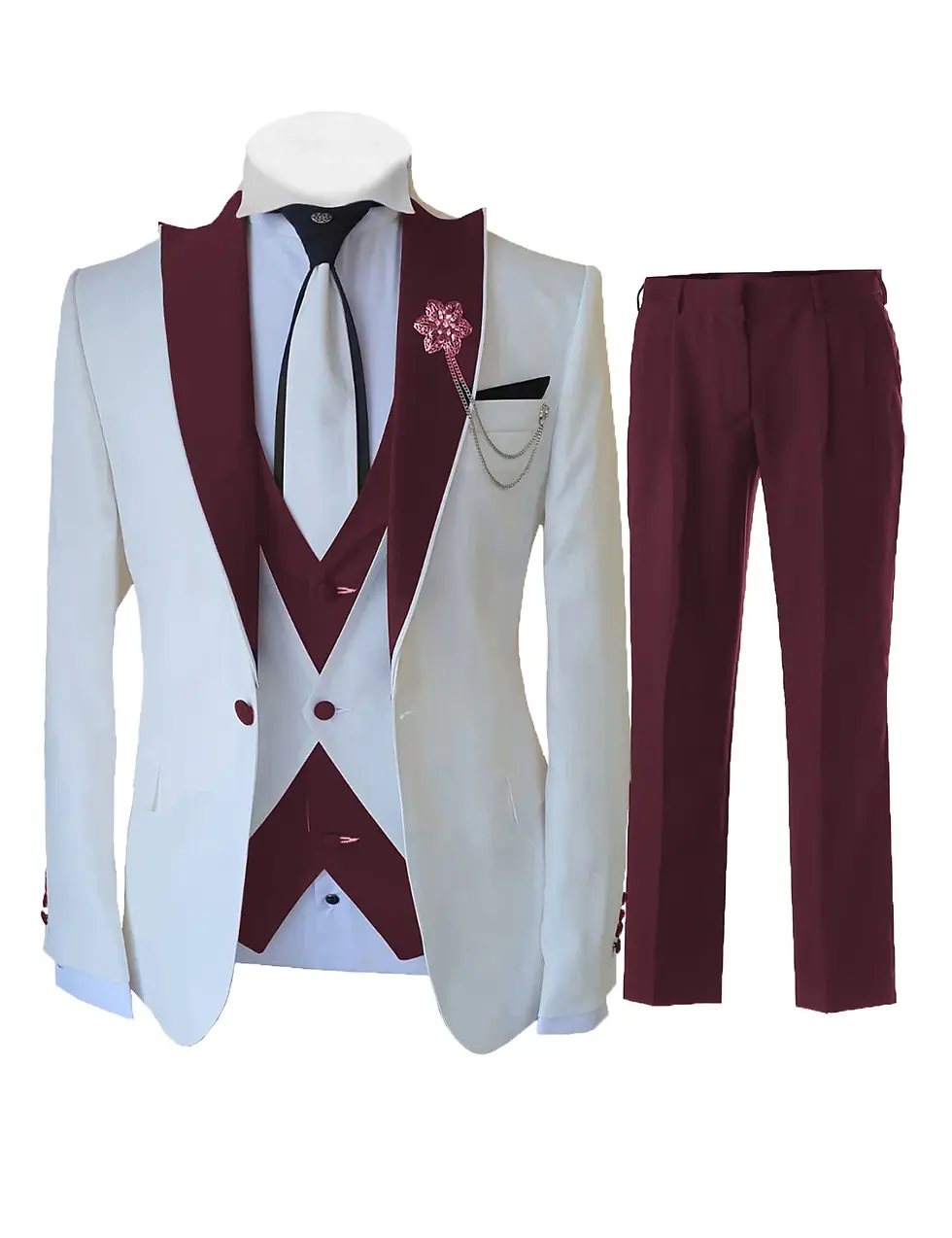 Thumbnail: Fashion Luxury Tailor-made White Suits For Men 3 Piece Set Slim Fit Formal Weddi