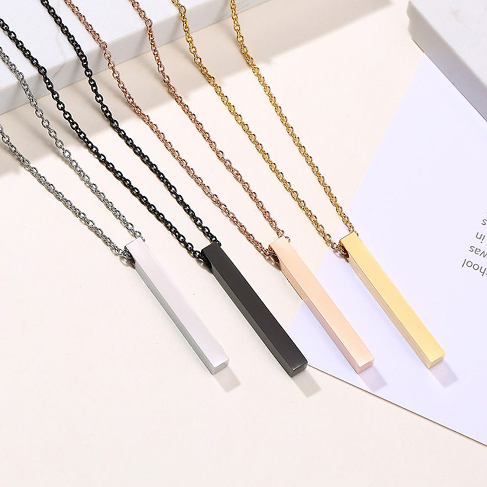 Thumbnail: Waterproof Pillar Necklaces for Men Women,Stainless Steel Rectangle Vertical Bar