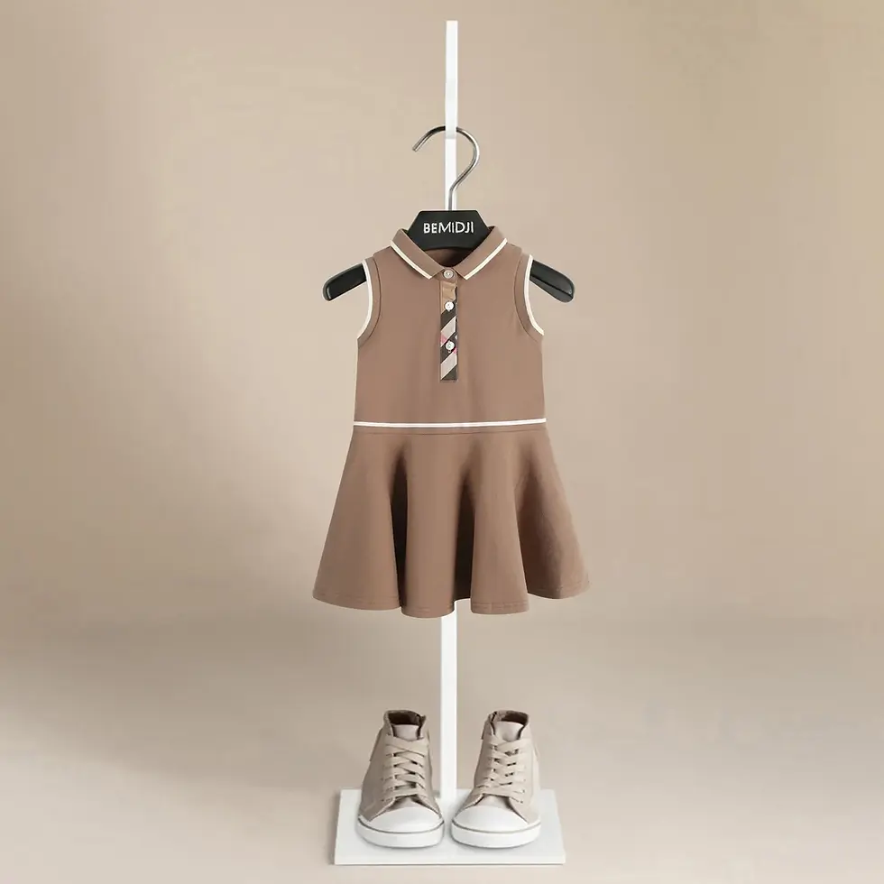 Summer Stylish Girls' Polo Shirt Dresses 1-7Y Trendy ESolid Color Vest Dress for