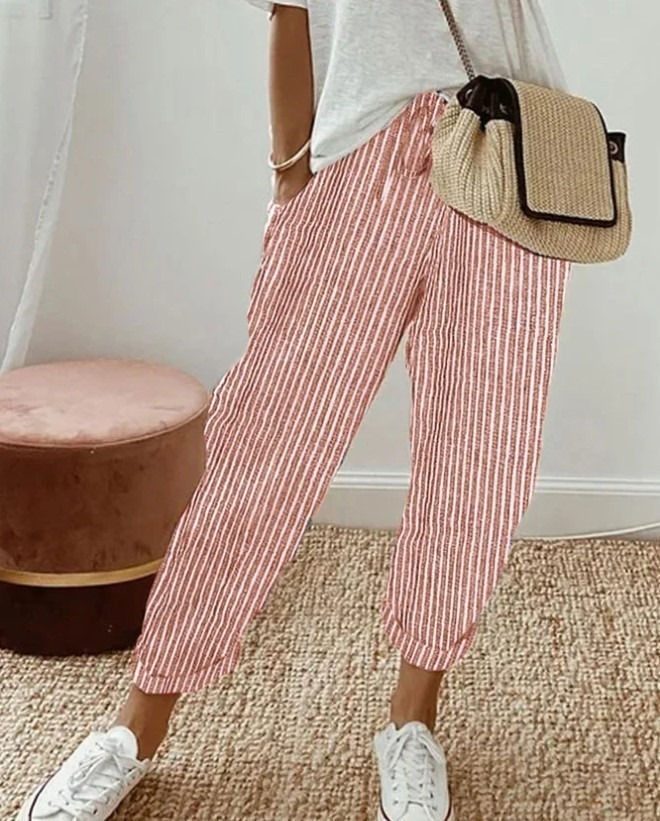 Thumbnail: European and American Cross border Women's Summer New Fashionable Loose Stripe P