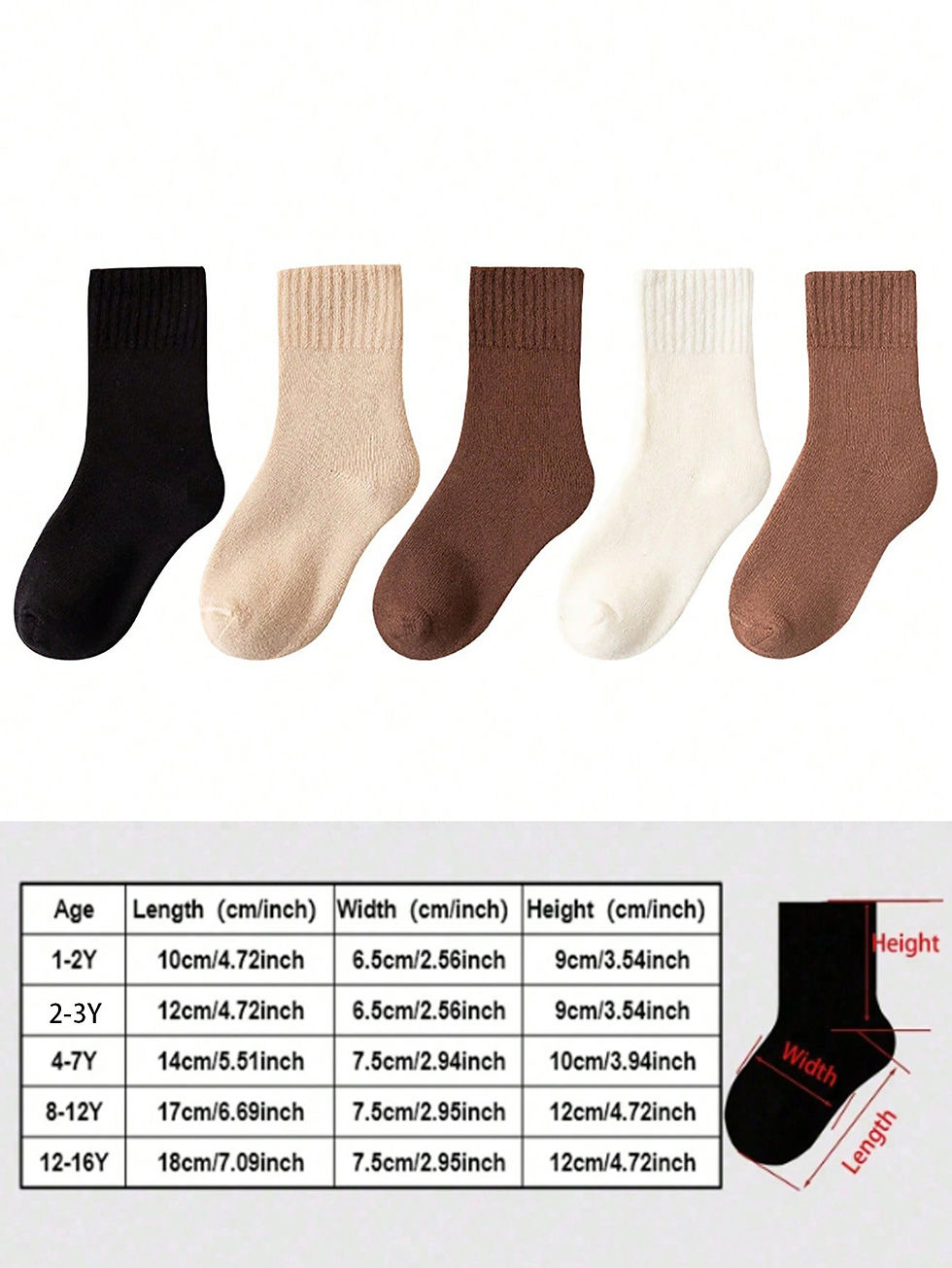 الصورة المصغرة: 5 Pairs of Children's Thick Terry Socks with Letter Print, Warm and Fleece-Lined
