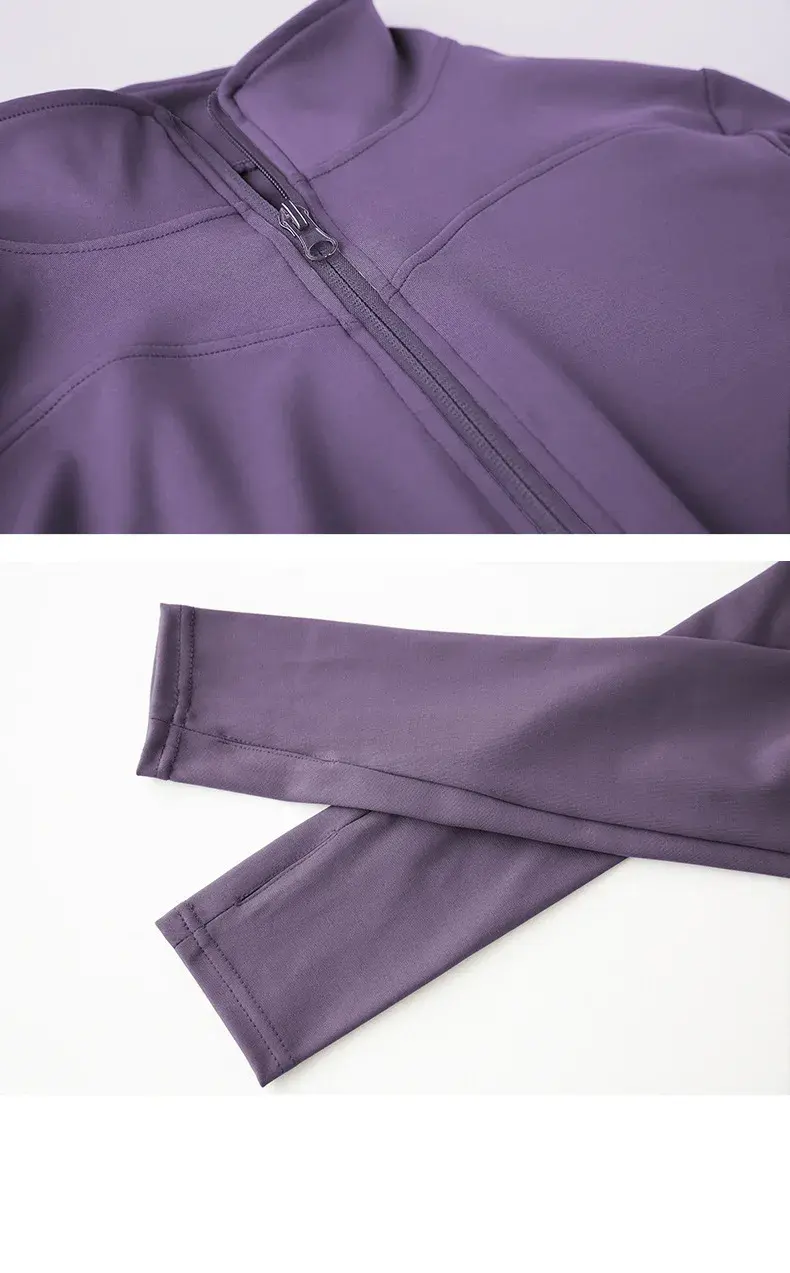 الصورة المصغرة: Women Zipper Tracksuit Jacket Slim Fit Long Sleeve Fitness Running Jacket Solid 