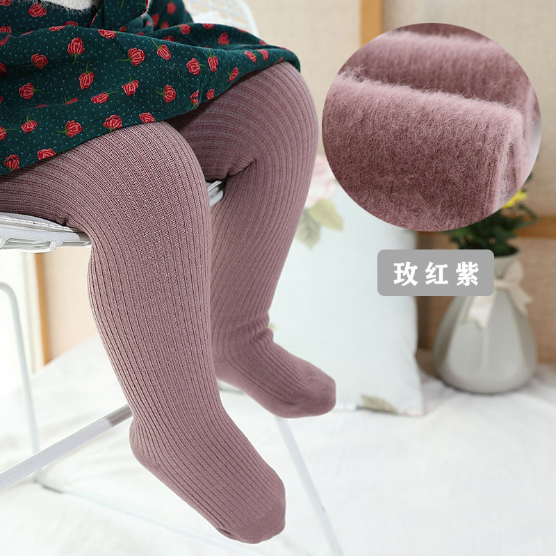 Thumbnail: Winter Infant Baby Girls Thin Fleece Lining Stripes Leggings Plus Thick Warmth C