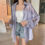 Thumbnail: Semi Sheer Long Sleeve Shirt for Women Shimmer Button Down Collared Plain Lightw