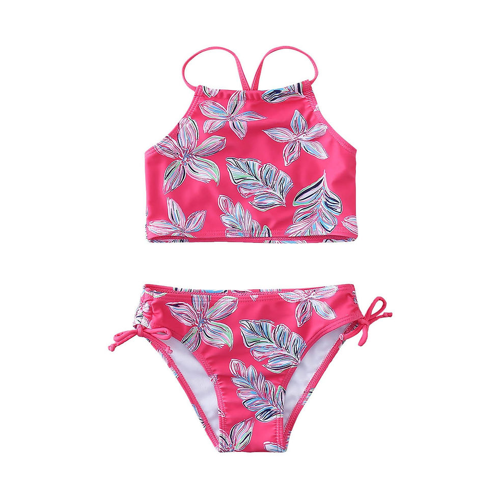 الصورة المصغرة: Summer girls' split swimsuit cute print swimsuit Two-piece set high waisted brie