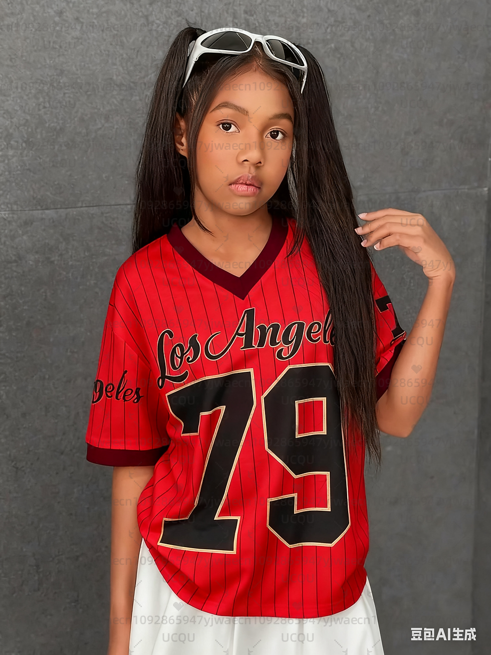 الصورة المصغرة: Girls Casual Sports Style Los Angeles NO.79 Print Short Sleeve V-Neck Women's Ch