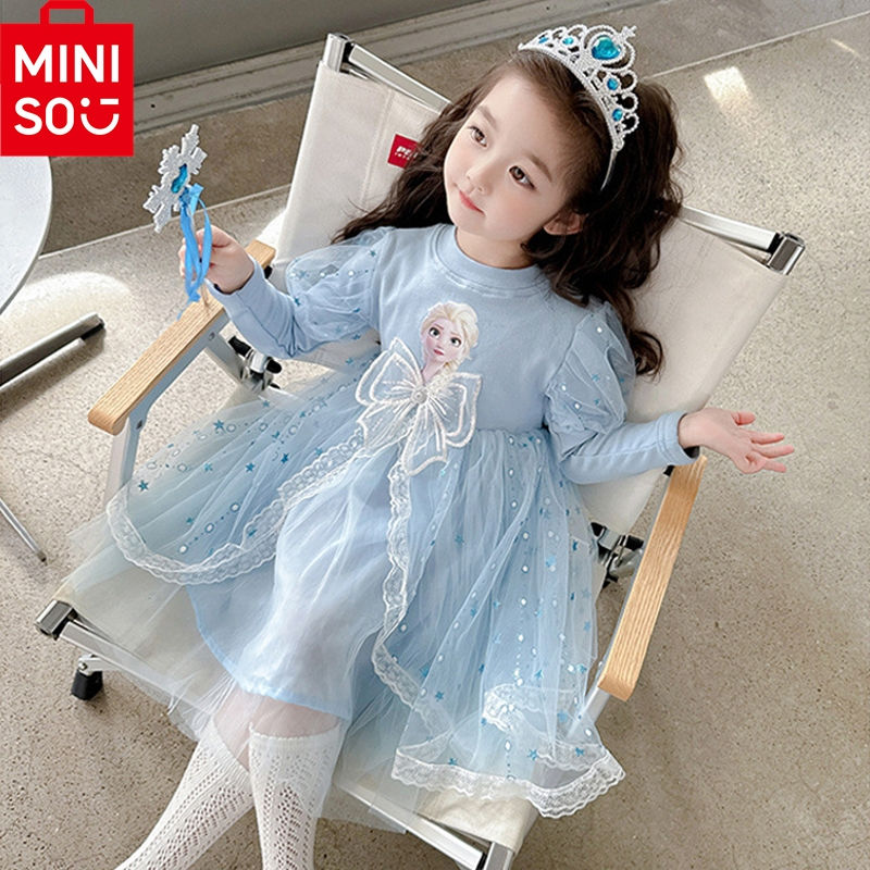 MINISO Toddler Girl Dress 2 to 3 4 5 6 7 8 9Years Long Sleeve Disney Princess El