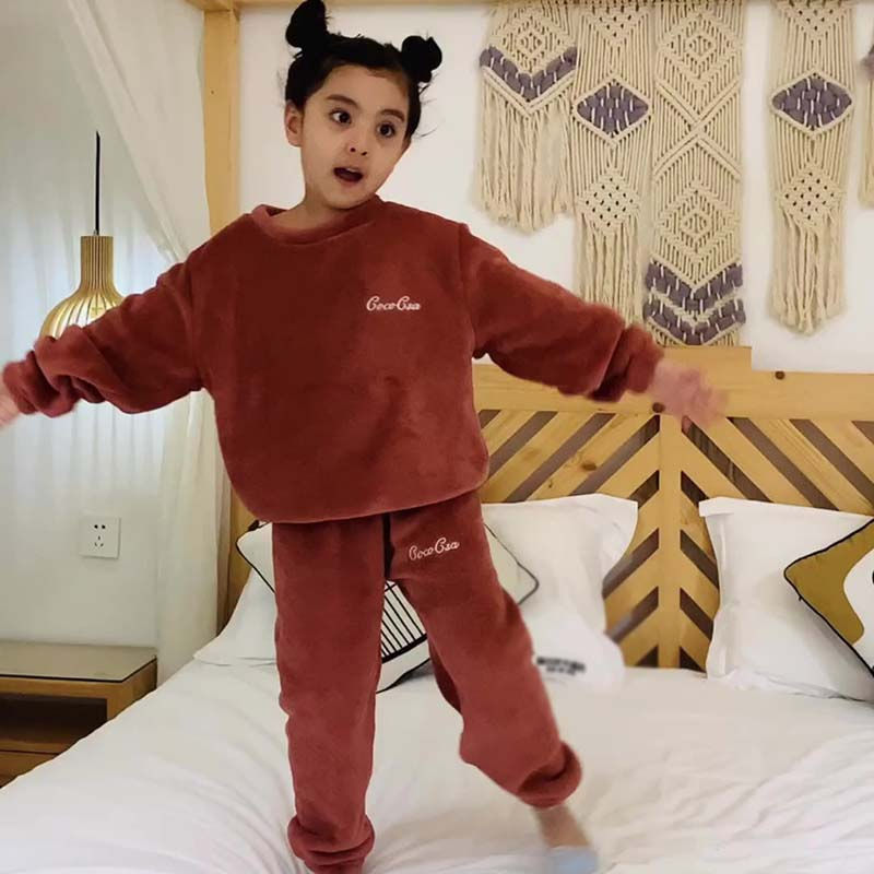 Thumbnail: Baby Boys Girls Winter Coral Fleece Pajama Sets Plus Velvet Thick Child Sleepwea
