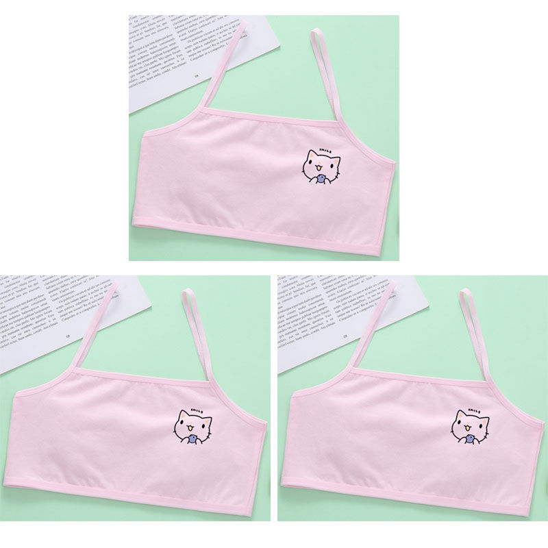 الصورة المصغرة: 3pcs Cotton Thin Teenage Vest Girls Cartoon Print Bras Young Childrens Students 