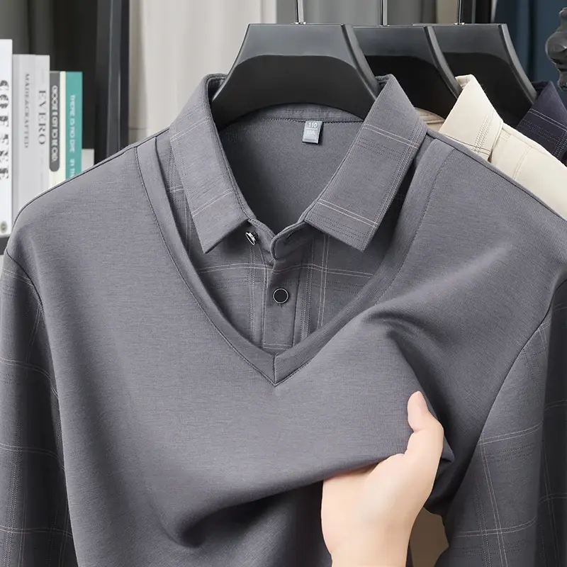 الصورة المصغرة: TFETTERS Luxury Brand Autumn Tshirts Man 2025 Fake Two Design Thick Long Sleeve 