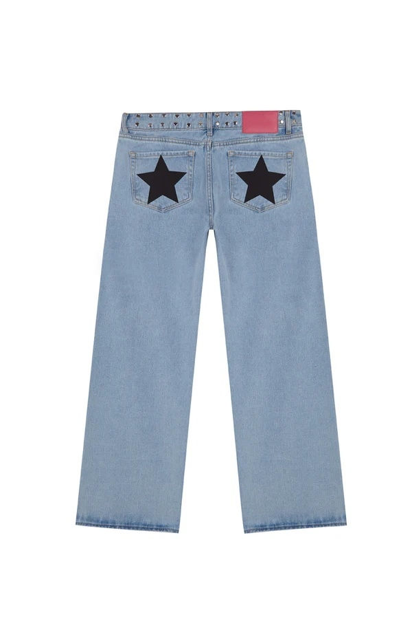 الصورة المصغرة: Vintage Five-Pointed Star Print High Waited Jeans Woman Street Harajuku Baggy Je
