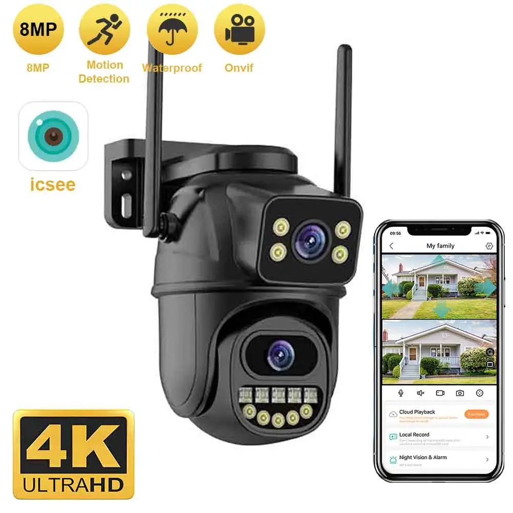 BELIA 4K 8MP WiFi Surveillance Camera, Dual Lens, 4X Digital Zoom, AI Human Dete