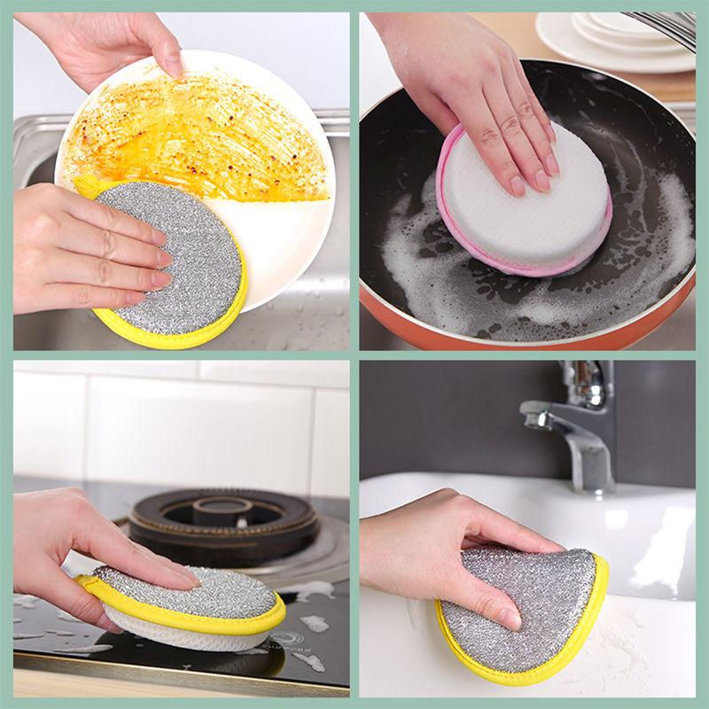 الصورة المصغرة: New 10-1PC Double Side Dishwashing Sponge Household Cleaning Tools Dish Brush Cl