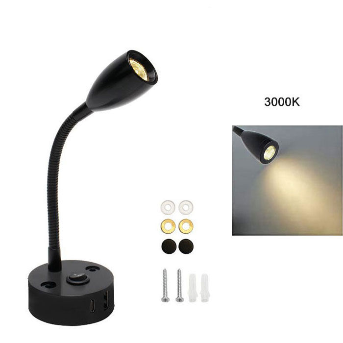 Thumbnail: Gooseneck 12V RV Reading Light with USB Type C Quick Charger Flexible 24 Volt Li