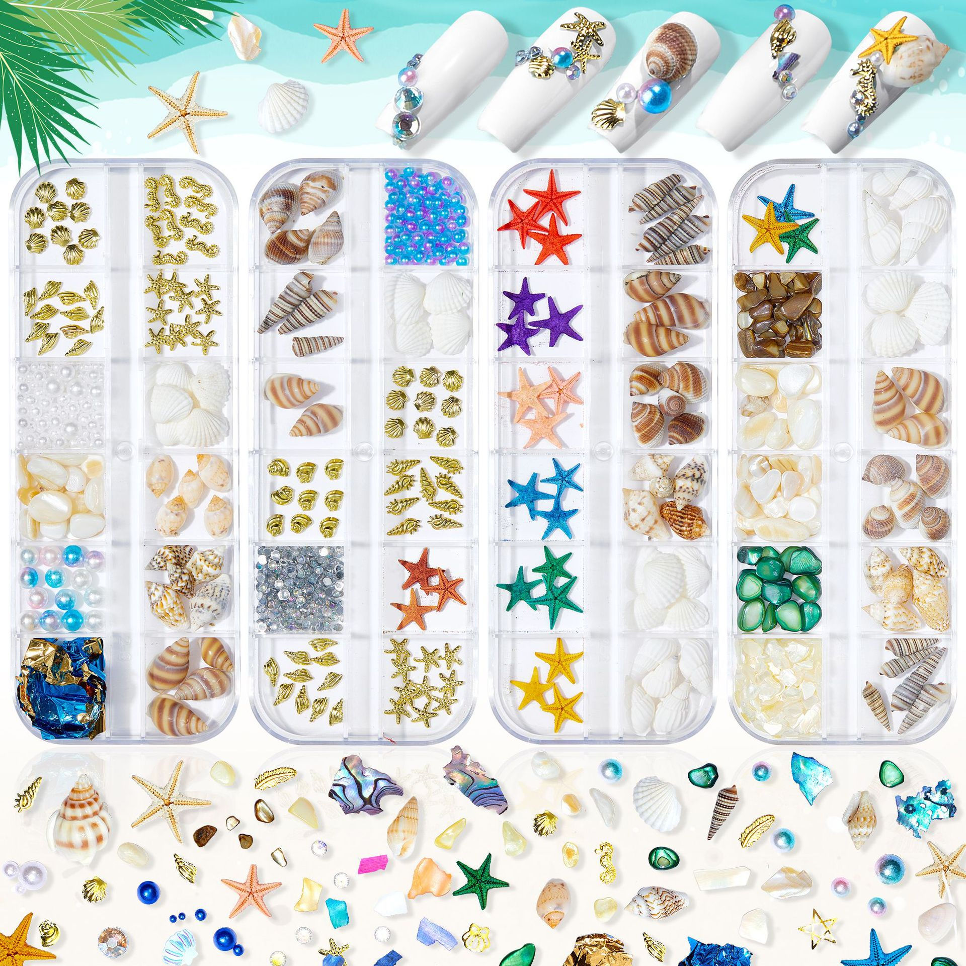 12 Grids Summer Ocean Style Nail Art Charms Natural Abalone Sea Shell Starfish I