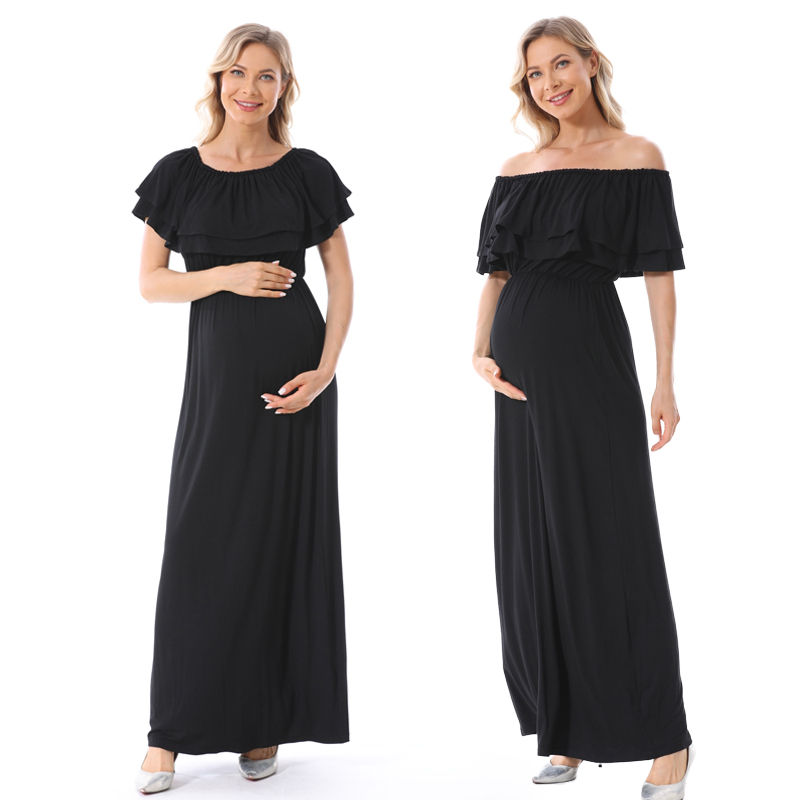 Thumbnail: Ruffles Maternity Long Dress Off Shoulder Maternity Dress Pregnancy Breastfeedin