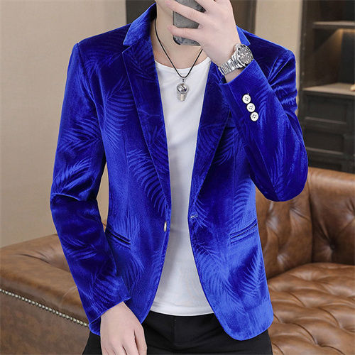 الصورة المصغرة: Fashion Men Luxury Gold Velvet Suit Jacket Blue / Khaki / Purple Male Trend Wedd