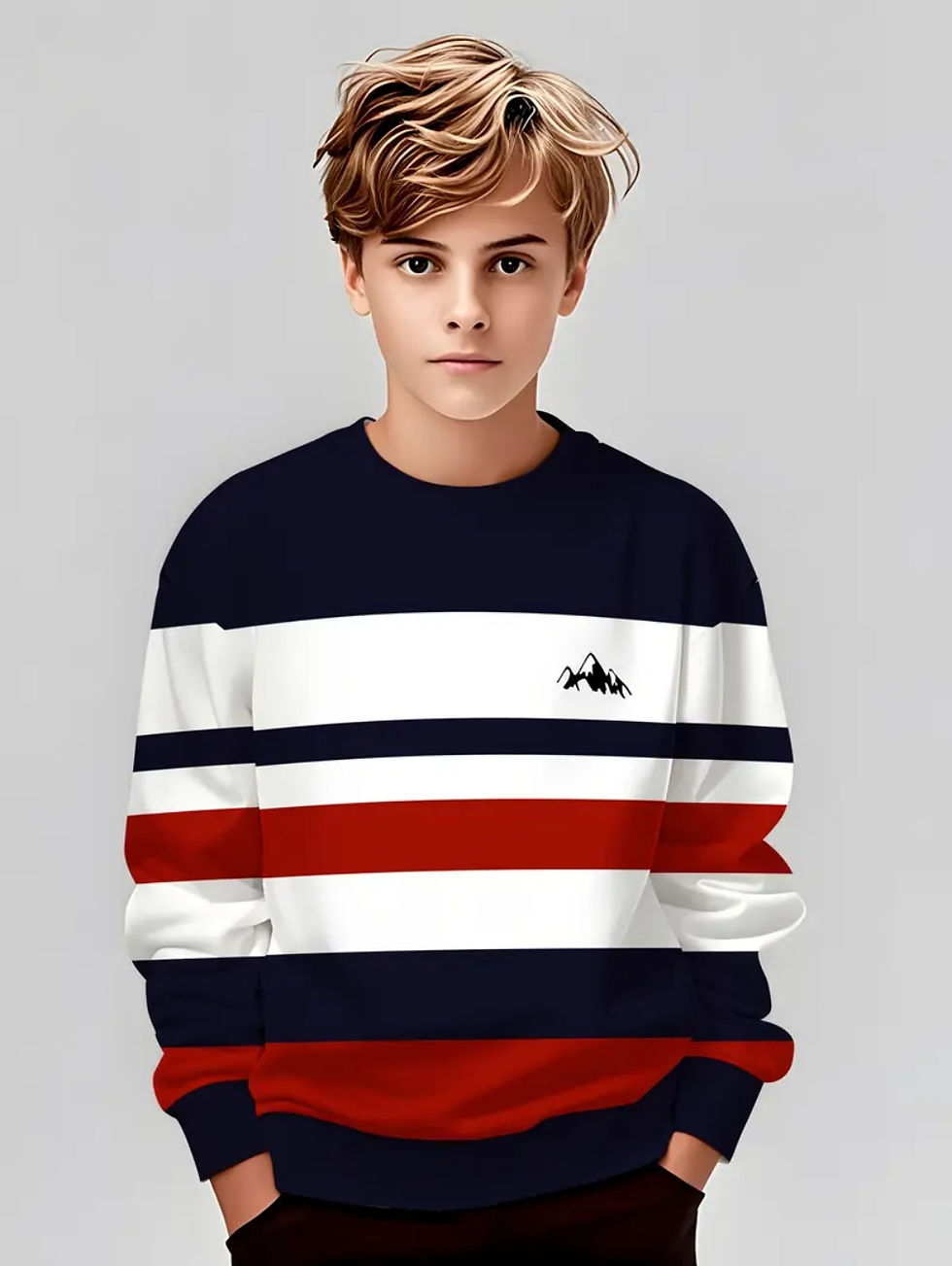 الصورة المصغرة: Autumn Classic Boyst-Shirt Outdoor Round Neck Long Sleeves Top Stripe 3D Print S