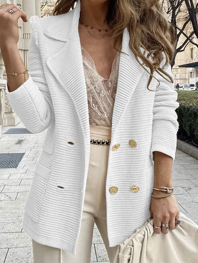 Thumbnail: Women Double Breasted Button Solid Color Autumn Winter Blazer Jacket Fashion Cas