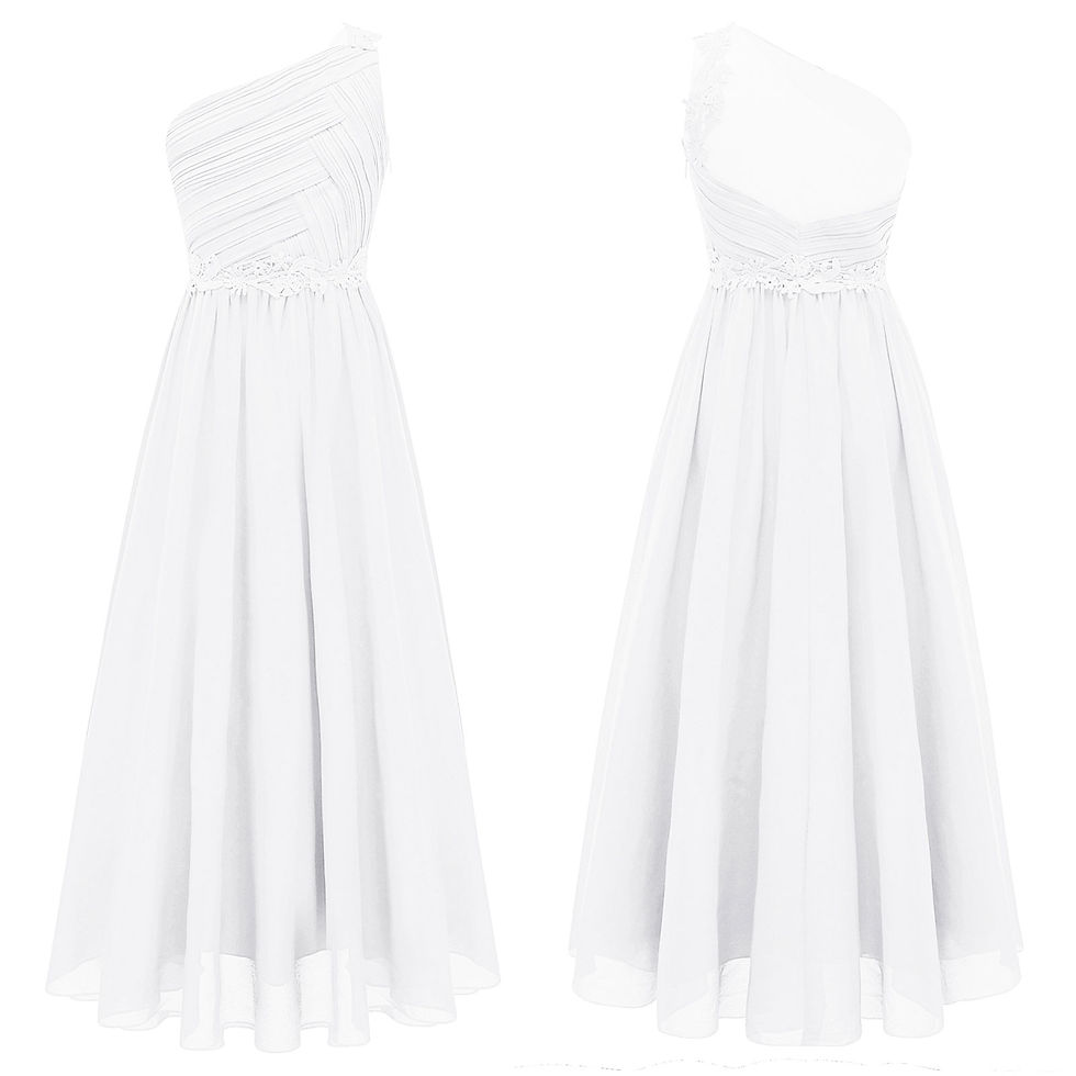 الصورة المصغرة: Girls Wedding Bridesmaid Dress One Shoulder Elegant Guipure Lace Ruched Chiffon 