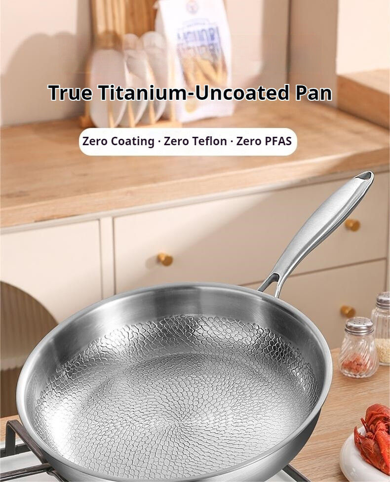الصورة المصغرة: 26/28/30cm German Pure Titanium Frying Pan Non-stick Frying Pan Uncoated Fish Sc