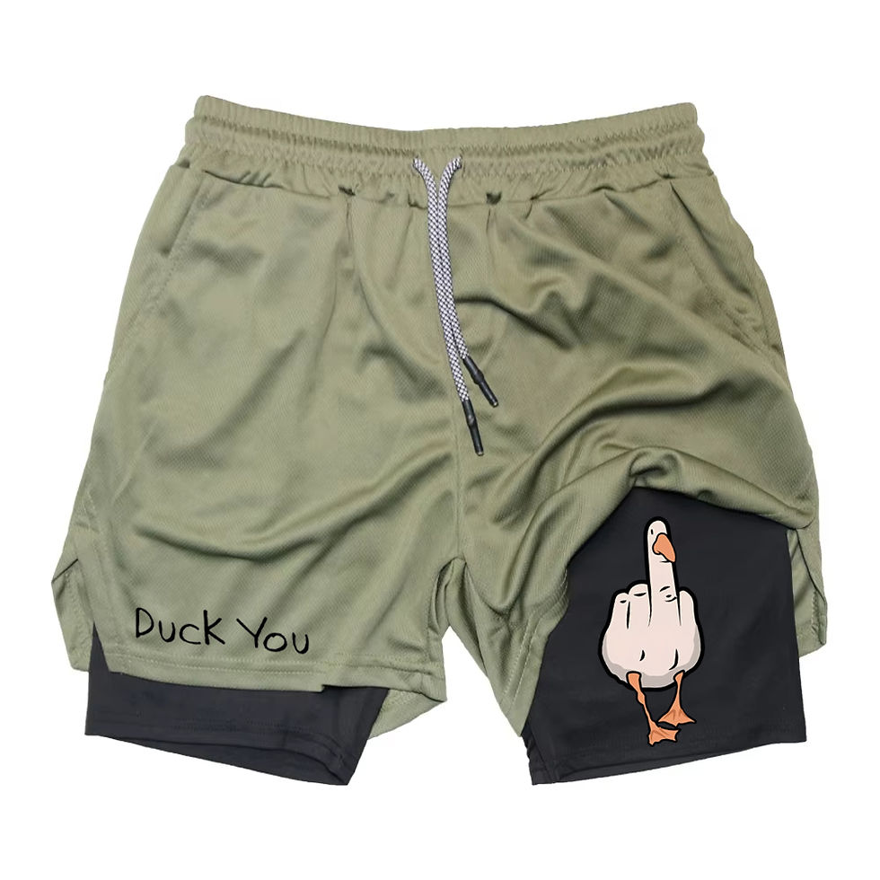 الصورة المصغرة: Cartoon Duck Print Men's Shorts Summer Double Layer Letter Print  Quick Drying P