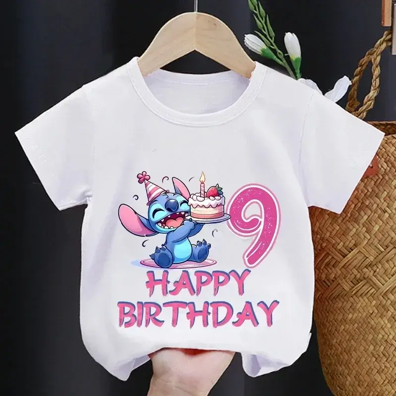 الصورة المصغرة: Disney Lilo Stitch 1-9 Birthday Kids Tshirts for Baby Party T-Shirt Tees Girls P