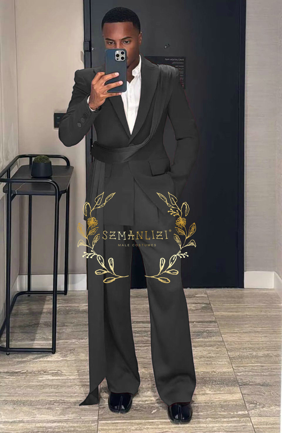 الصورة المصغرة: Burgundy Male Prom Blazers 2 Pcs Jacket Pants Belt Sets Groom Wedding Tuxedos Gr