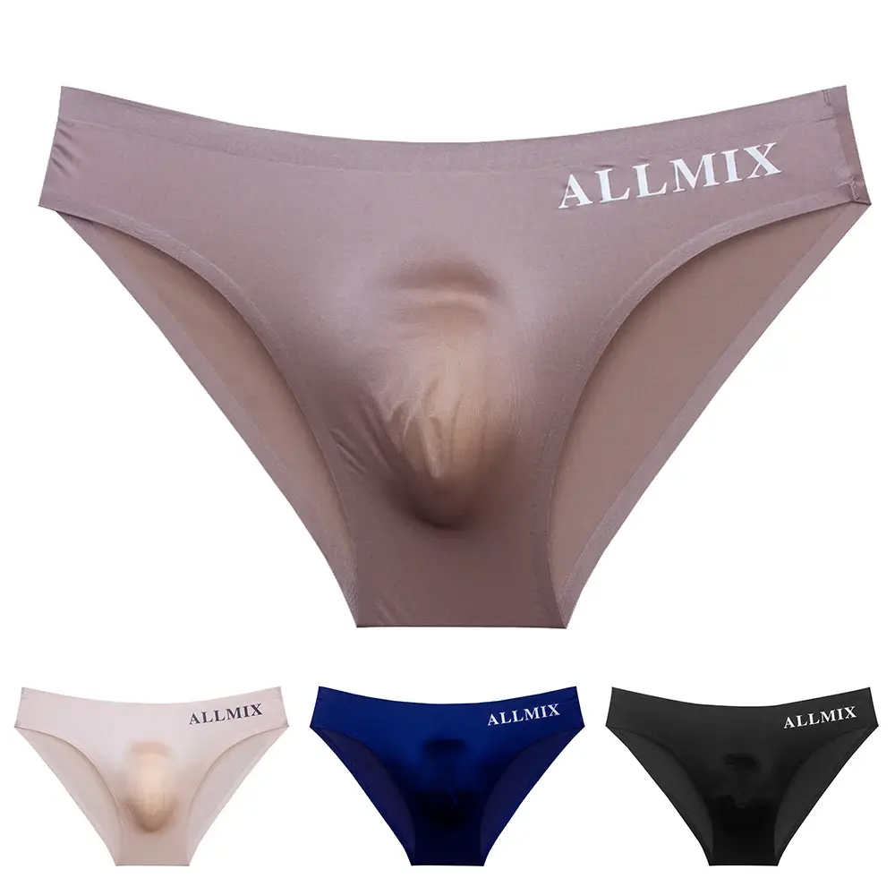 Men's Transparent Underwear Ice Silk Ball Pouch Panties Letter Seamless Ultra Th