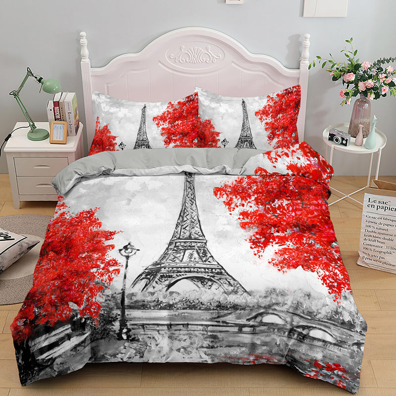 Thumbnail: Eiffel Tower King Queen Duvet Cover Paris Famous Architecture Bedding Set Adults