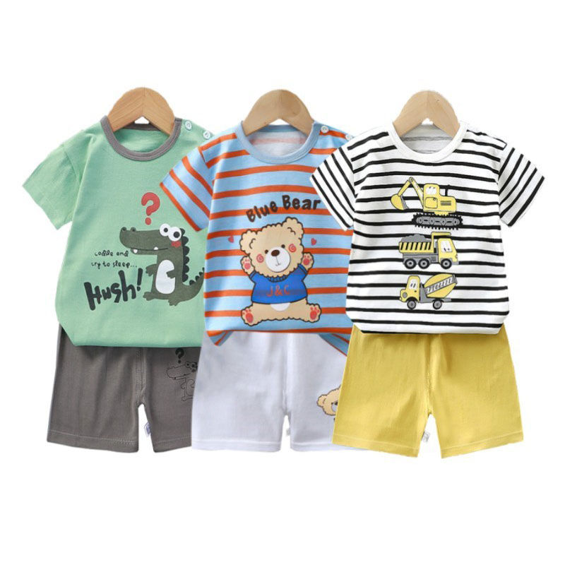 T-Shirt+Shorts 2-Piece Clothing Set Summer Kids Baby Boy Girl Cotton Pajama Cart