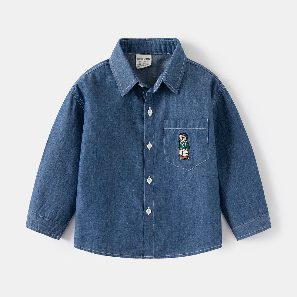 الصورة المصغرة: Autumn Children Boy Clothes Baby Blue Cowboy Shirts Children Embroidery Bear Lon