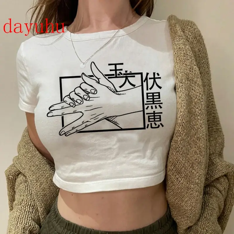 Thumbnail: 90S Hip Hop Crop Top  Tshirt Manga Japanese Anime Jujutsu Kaisen T Shirt Gojo Sa